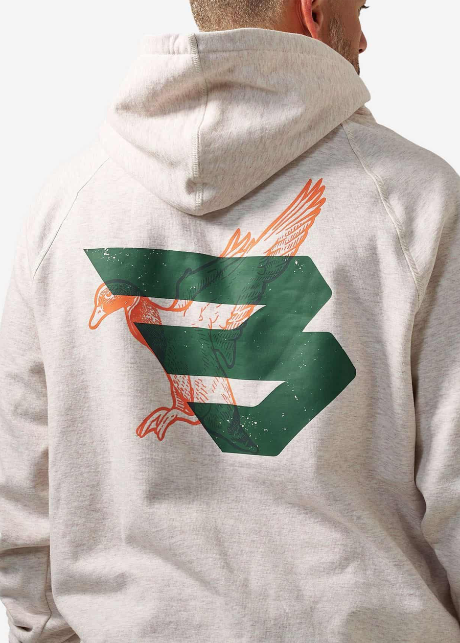 Fleece Hoodie - Duck Flying B Logo - Heather Oatmeal