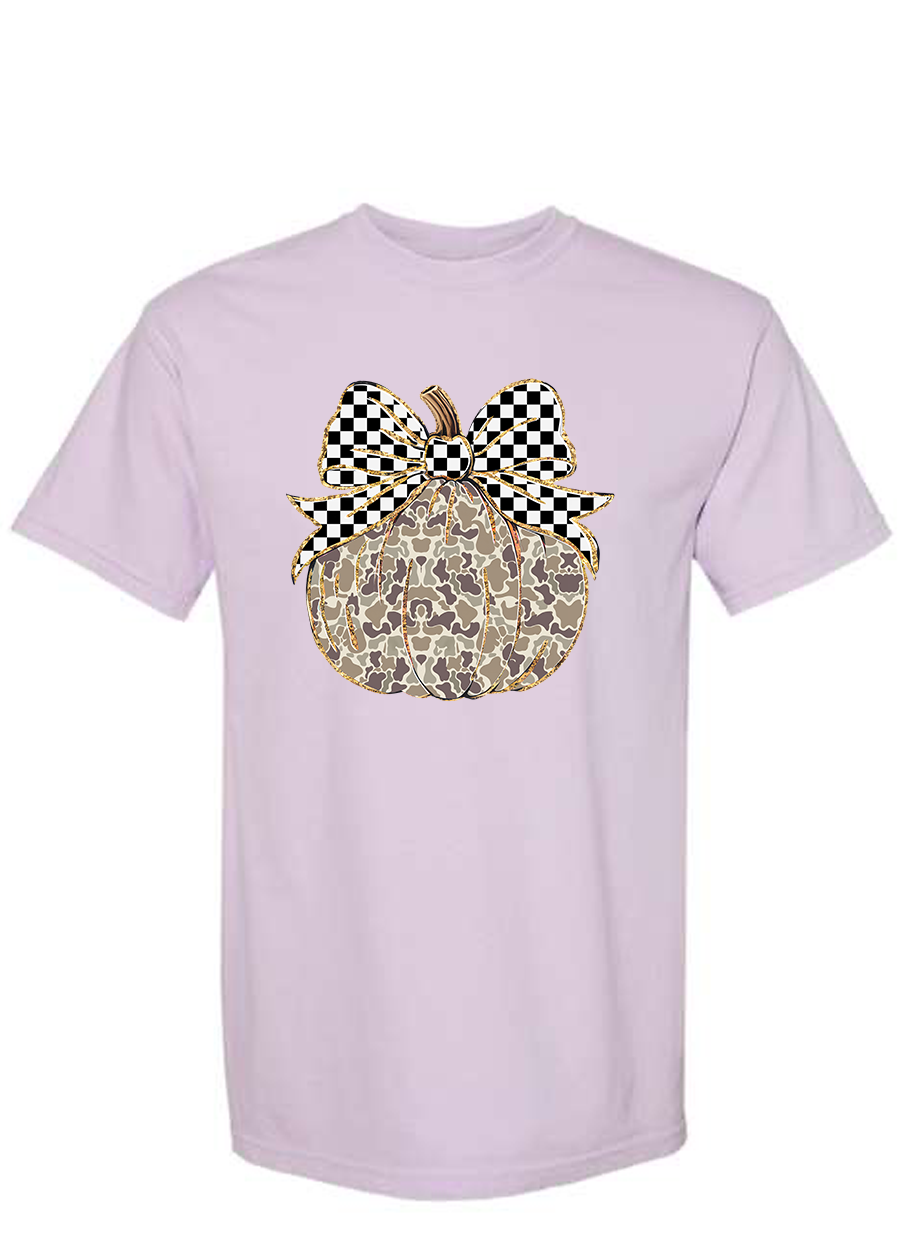 ADULT Camo Checkered Pumpkin COMFORT COLORS Tee