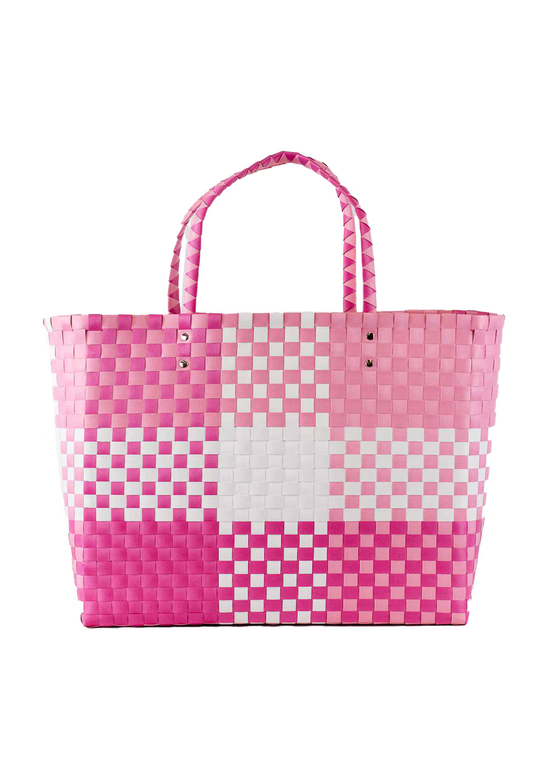 Heather Woven Beach Tote-White/Pink