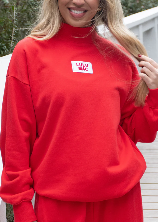 LULU MAC Terry Cloth Long Sleeve Top - Red