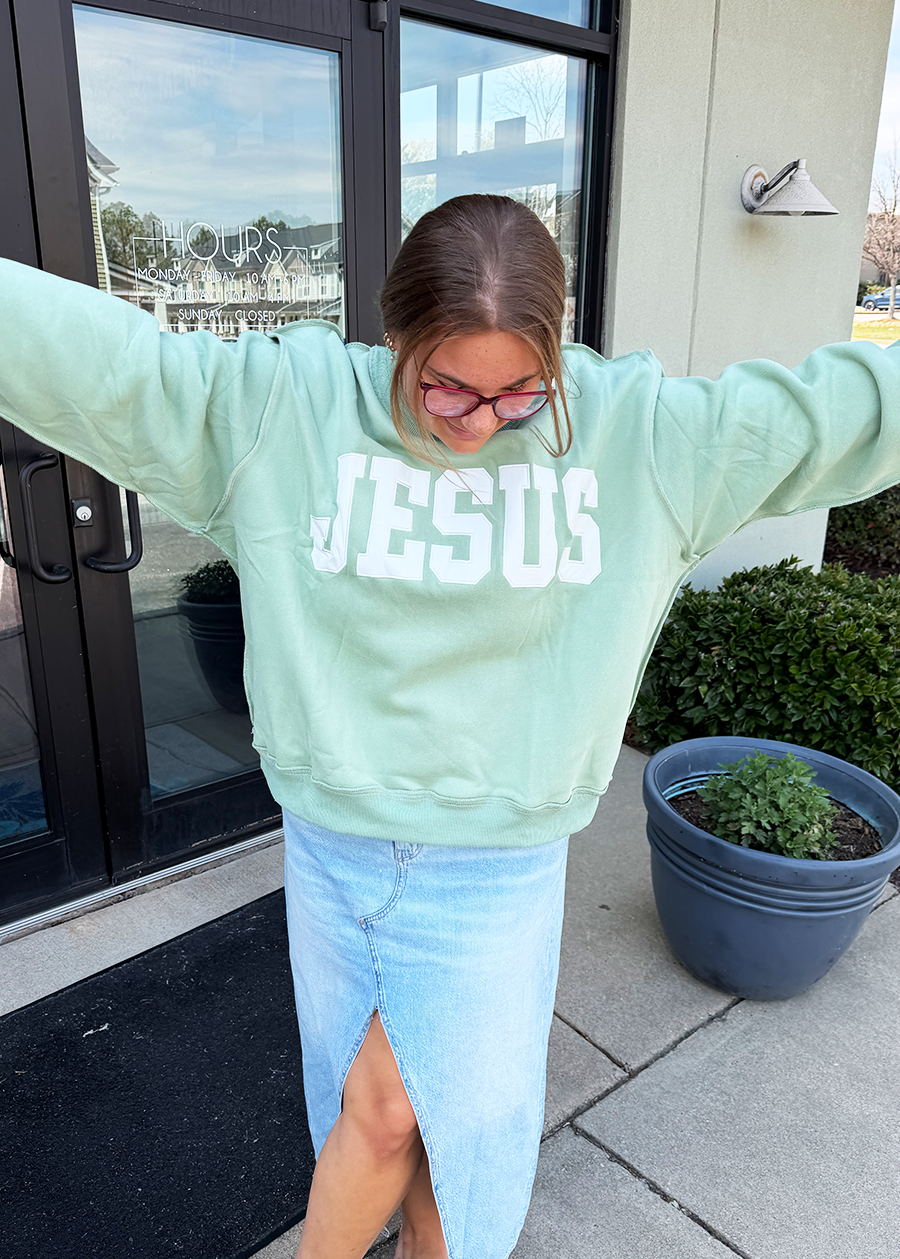 JESUS Embroidered Mock Sweatshirt