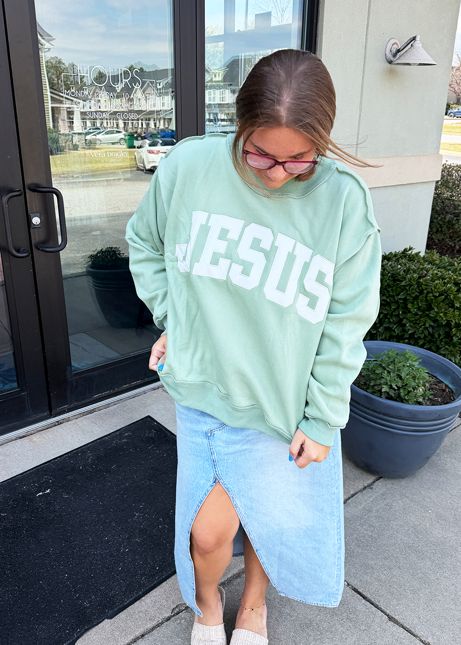 JESUS Embroidered Mock Sweatshirt