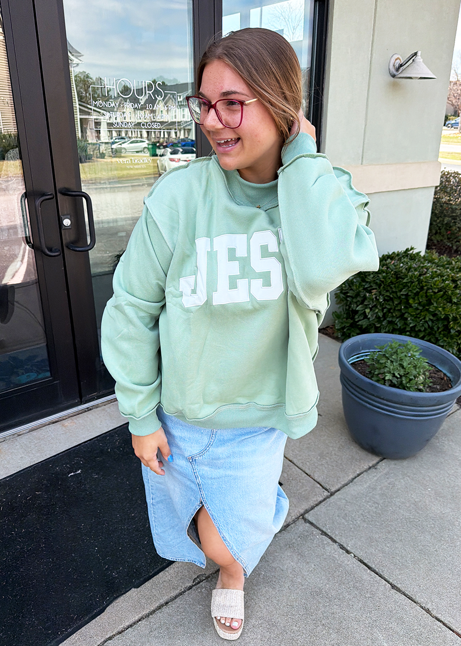 JESUS Embroidered Mock Sweatshirt