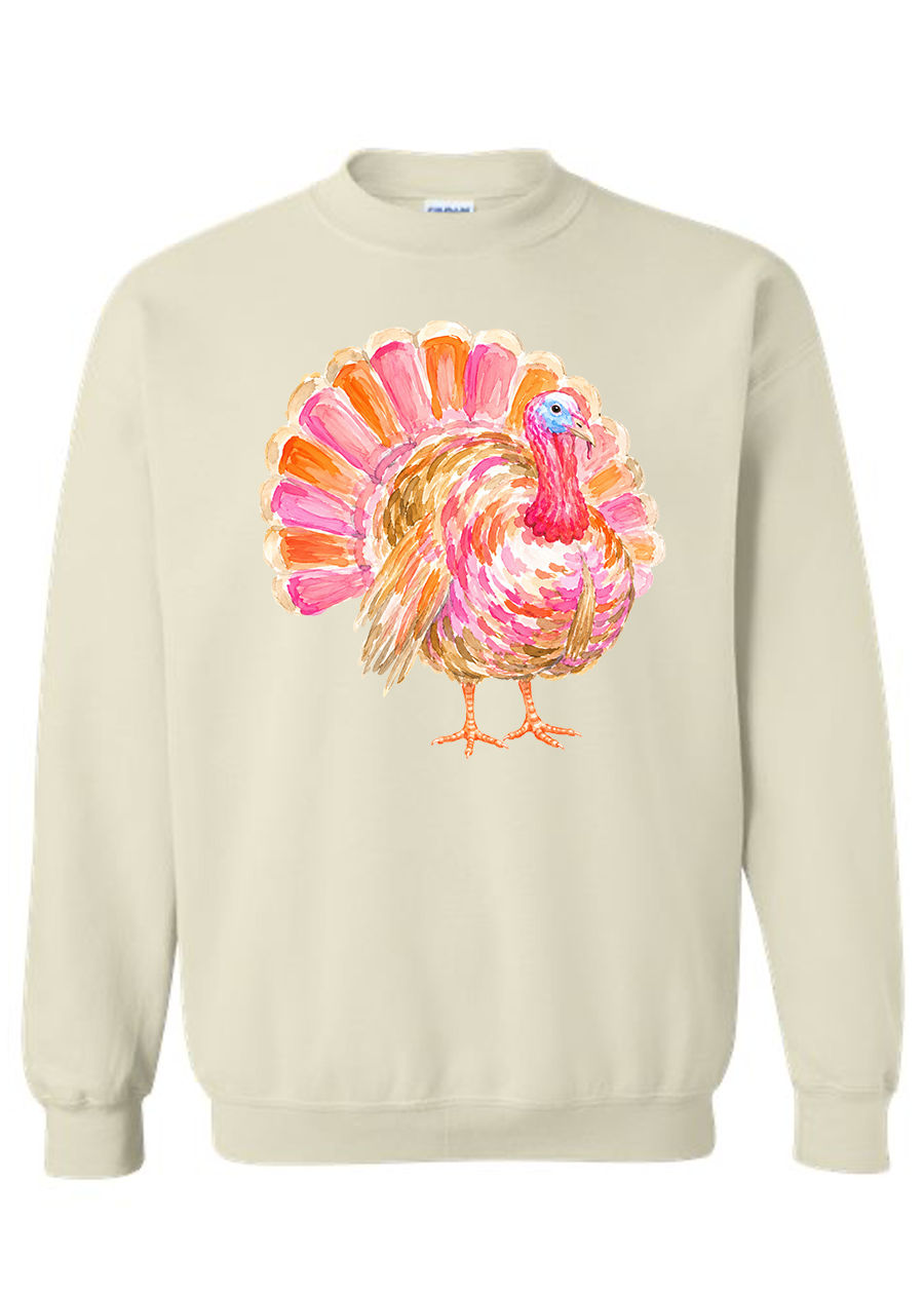 ADULT Preppy Watercolor Turkey Crewneck