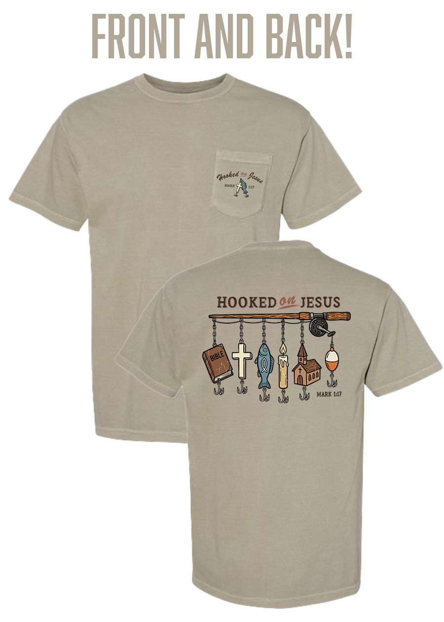 Hooked on Jesus COMFORT COLORS Pocket Tee