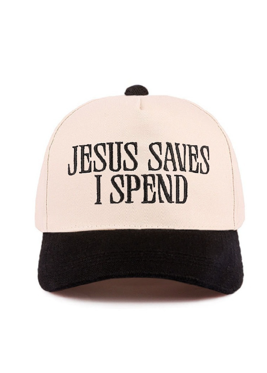 Jesus Saves I Spend EMB Trucker Hat