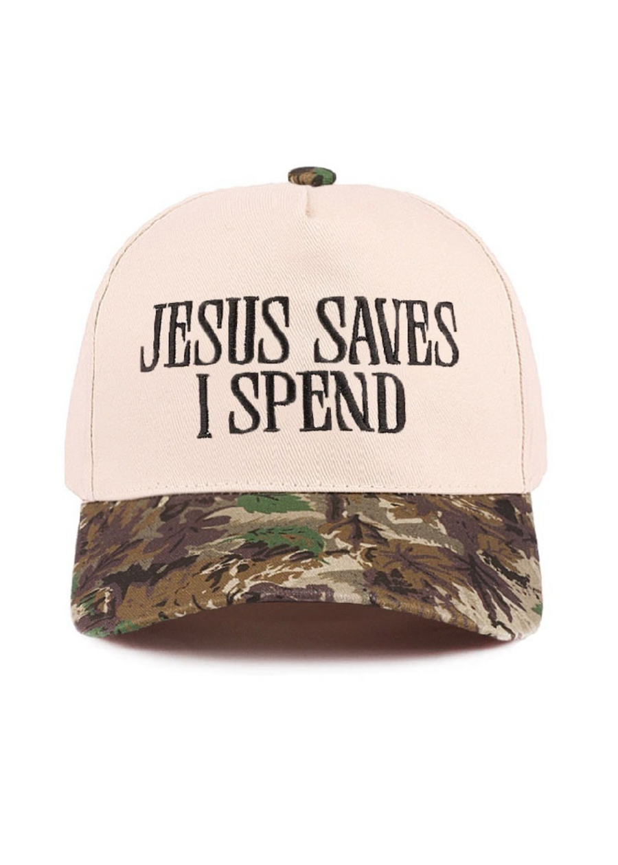 Jesus Saves I Spend EMB Trucker Hat