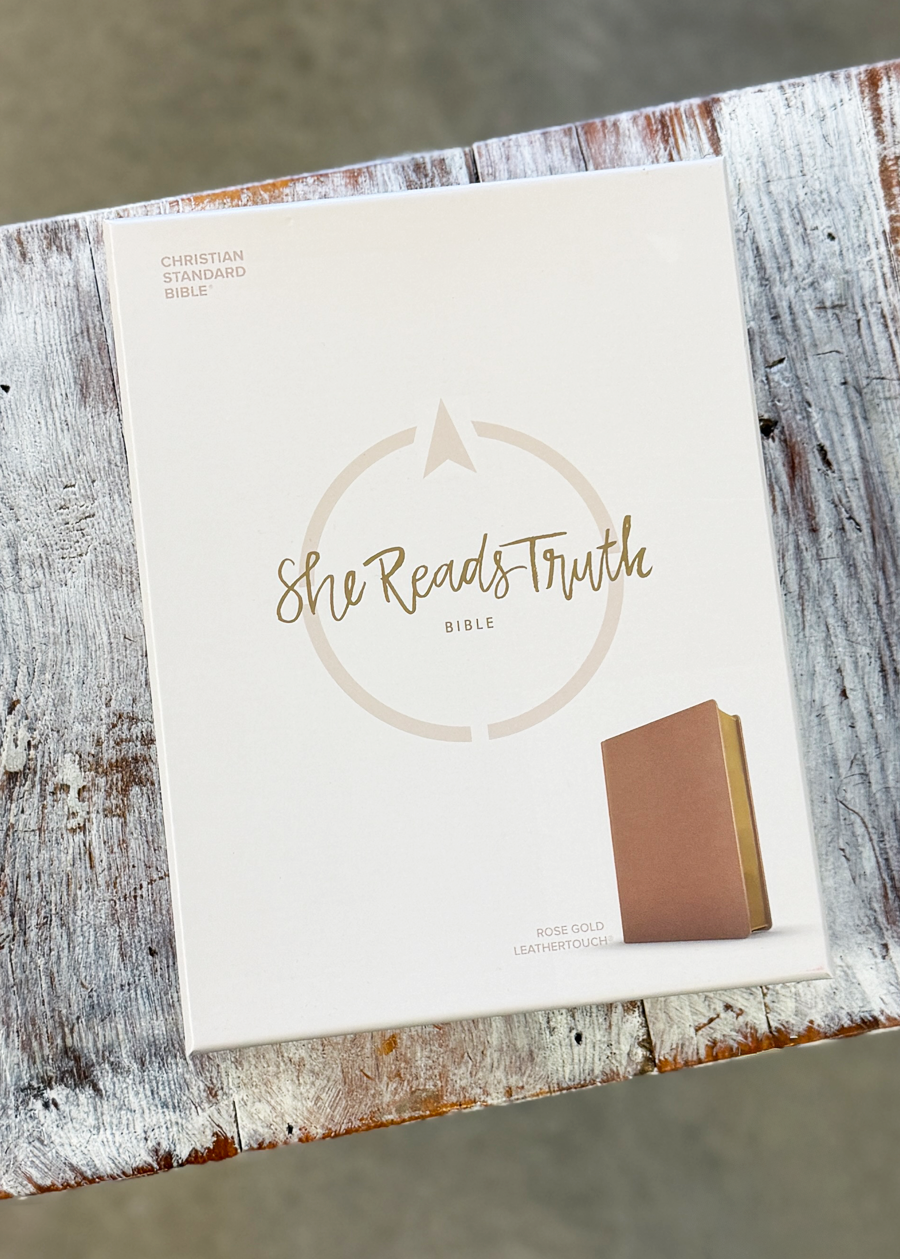 CSB She Reads Truth Bible, Rose Gold LeatherTouch Palmetto Twist