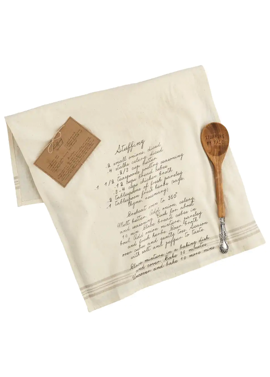 Load image into Gallery viewer, Stuffing Recipe Spoon &amp;amp; Hand Towel Set
