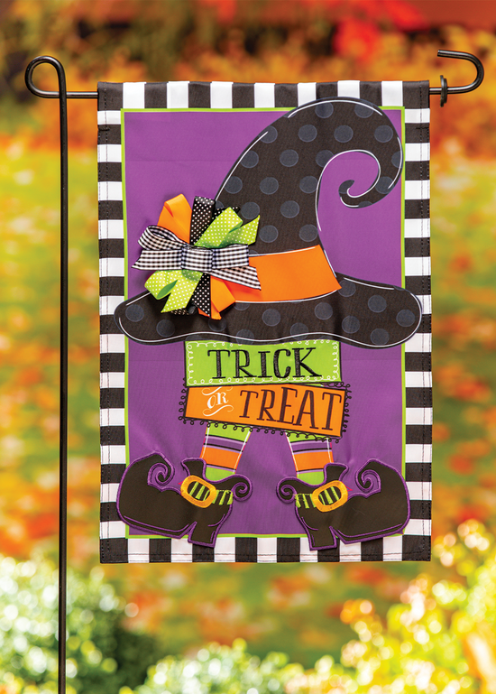 Load image into Gallery viewer, Trick-Or-Treat Witch Garden Applique Flag
