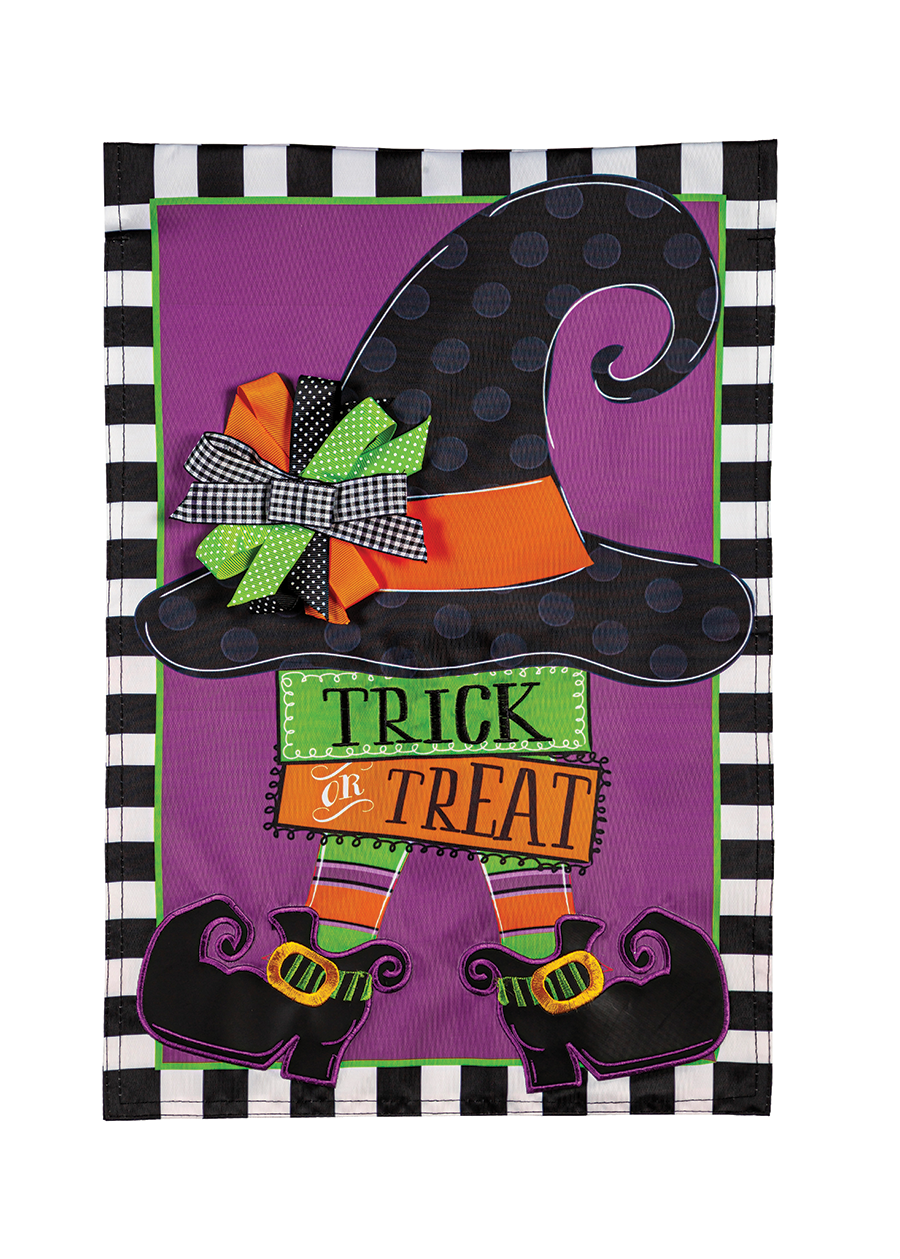 Trick-Or-Treat Witch Garden Applique Flag