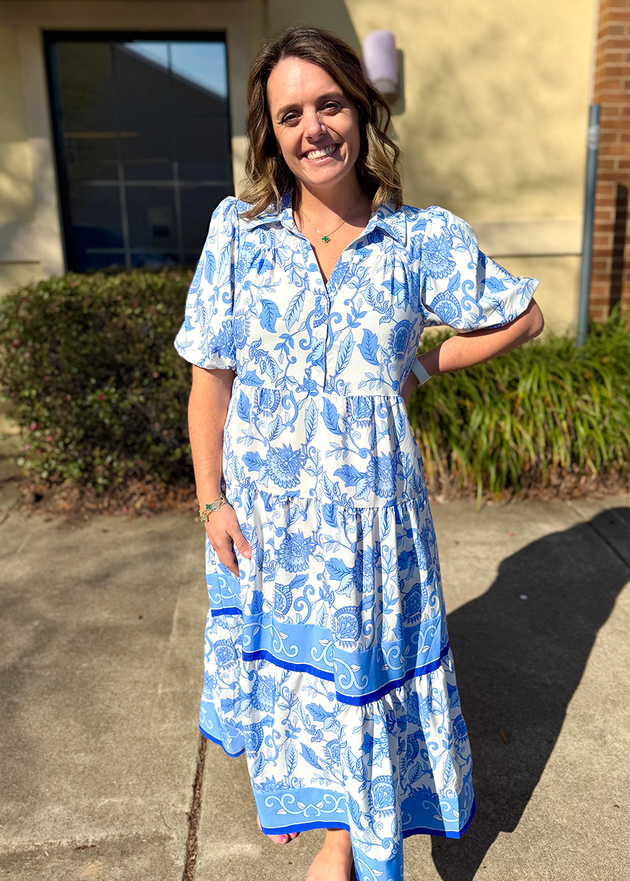 Eloise Porcelain Vines Blue Dress