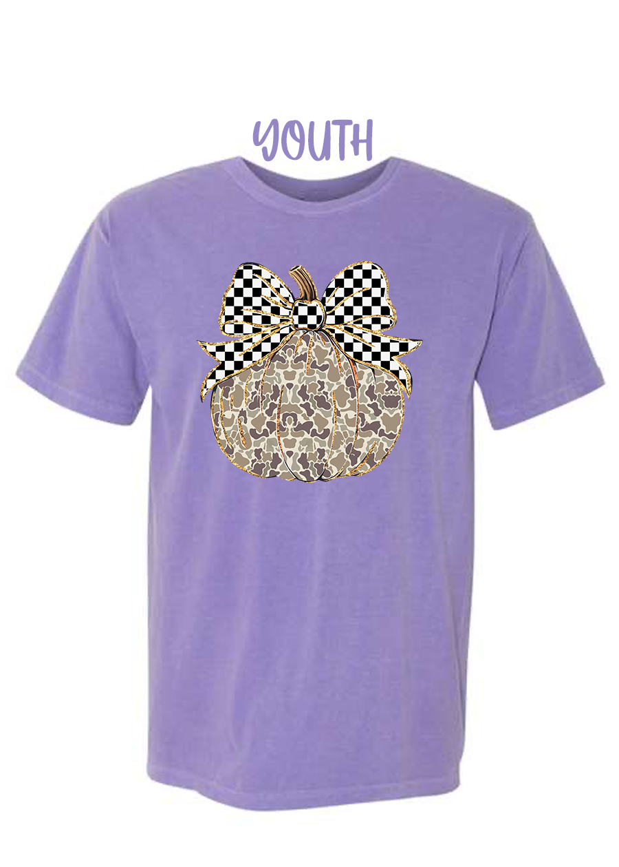 YOUTH Camo Checkered Pumpkin COMFORT COLORS Tee