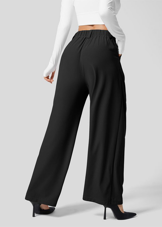 Plus Size High Waisted Plicated Side Pocket Wide Leg Waffle Work Pants