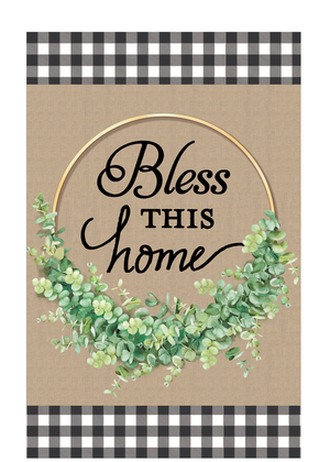 Bless This Home Eucalyptus Hoop Garden Burlap Flag