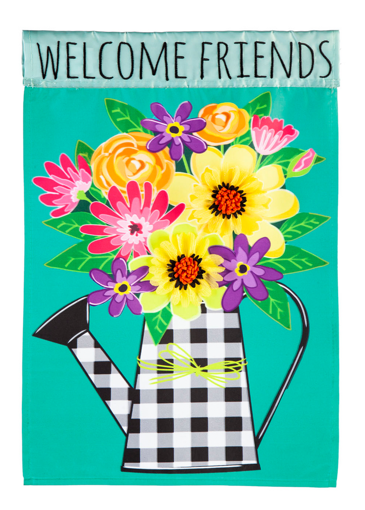 Buffalo Check Watering Can Garden Applique Flag