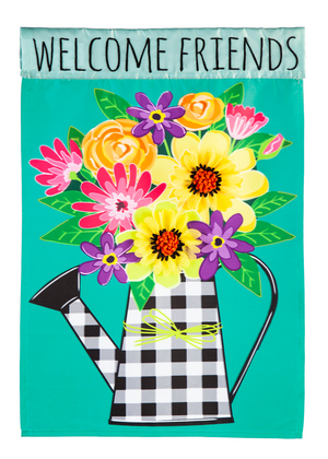 Buffalo Check Watering Can Garden Applique Flag