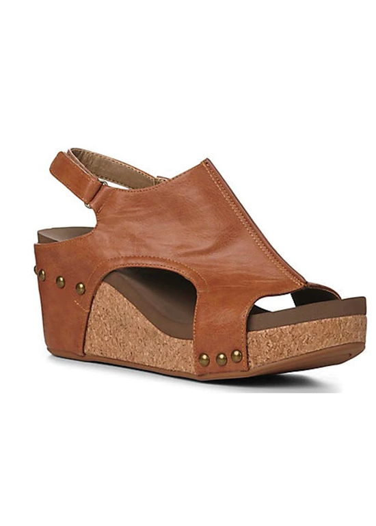 Load image into Gallery viewer, Carley Cognac Smooth Wedges
