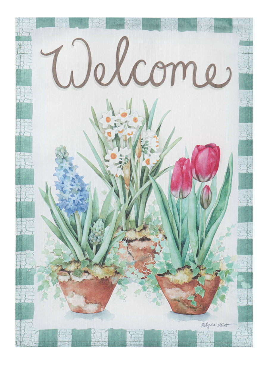 Load image into Gallery viewer, Potted Spring Plants Garden Flag
