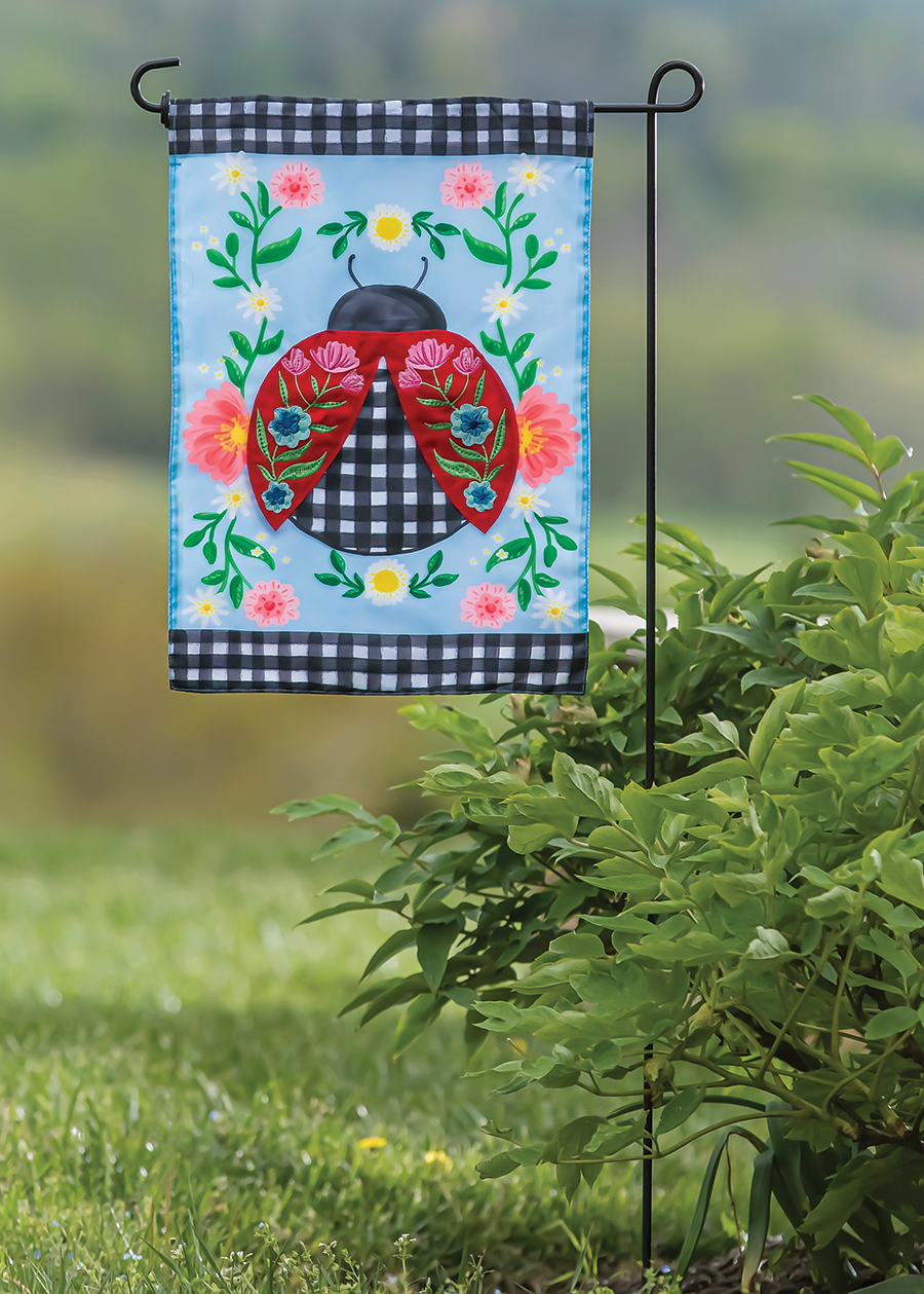 Patterned Ladybug Garden Applique Flag