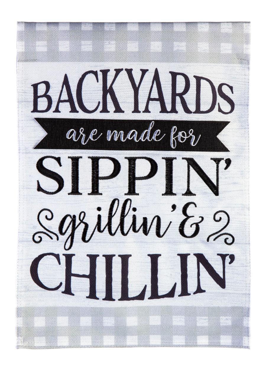 Load image into Gallery viewer, Sippin, Grillin, Chillin Garden Burlap Flag
