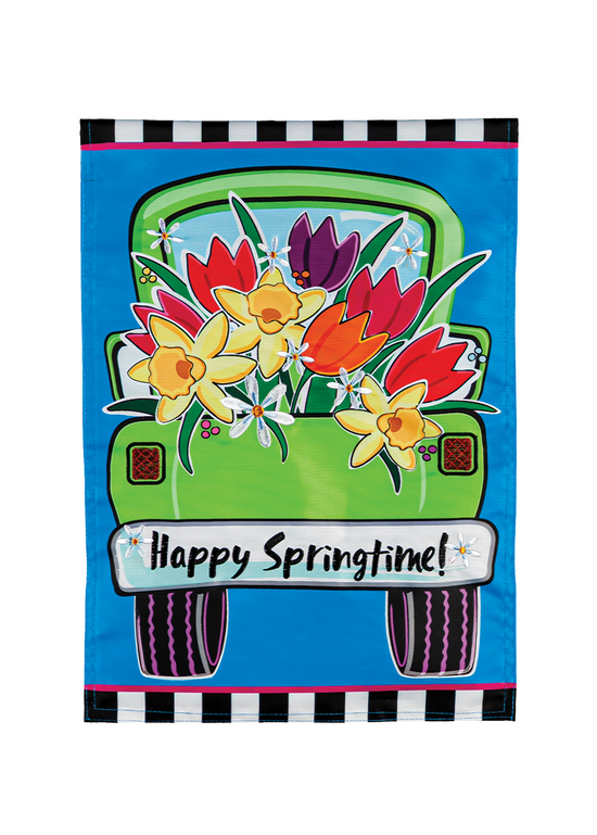 Load image into Gallery viewer, Springtime Truck Garden Applique Flag

