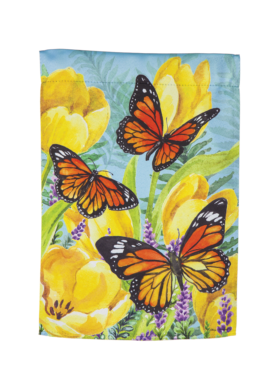 Load image into Gallery viewer, Tulip and Butterfly Garden Suede Flag
