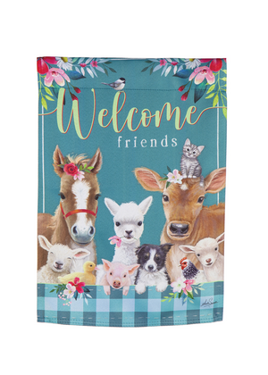 
            
                Load image into Gallery viewer, Sweet Farm Friends Garden Suede Flag
            
        