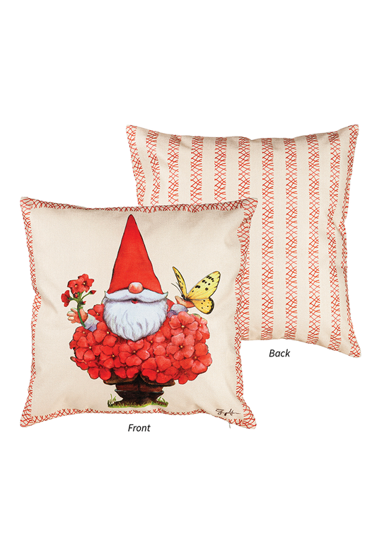 Load image into Gallery viewer, Geranium Gnome Outdoor Pillow
