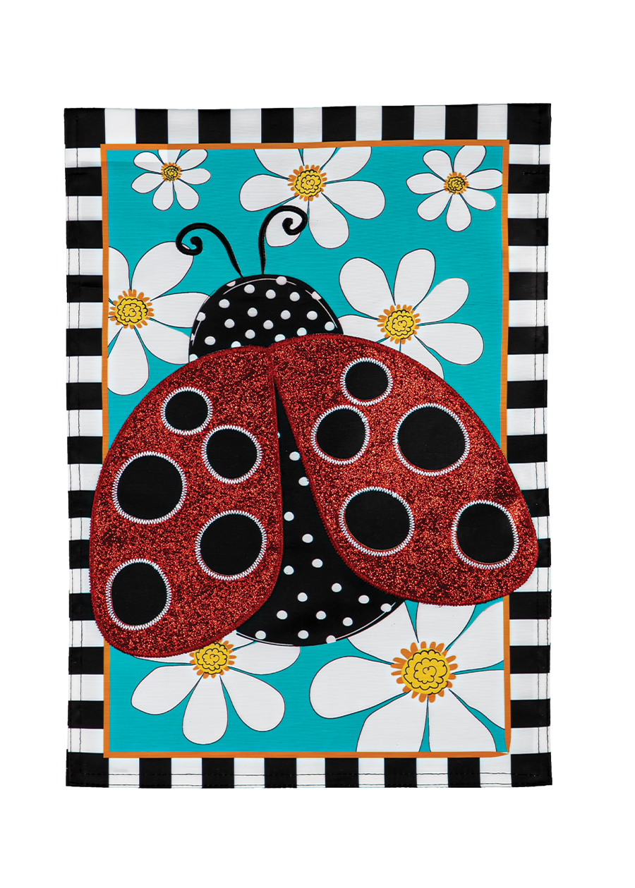 Ladybug with Daisies Garden Applique Flag