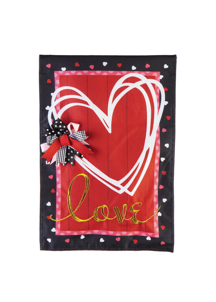 Scattered Hearts and Bow Garden Flag
