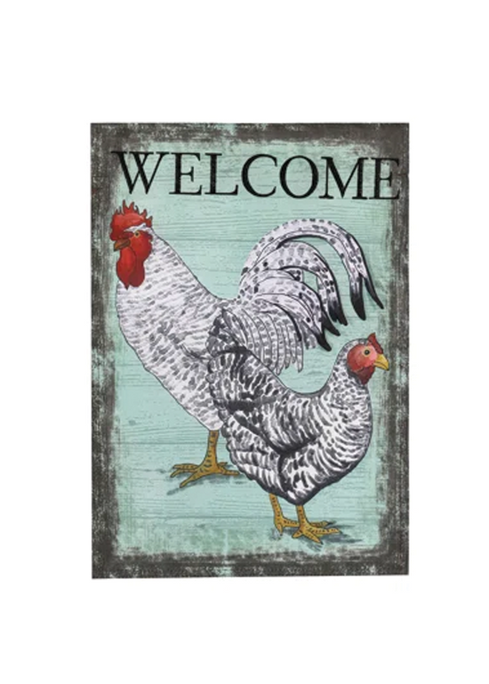 Welcome Rooster Garden Linen Flag